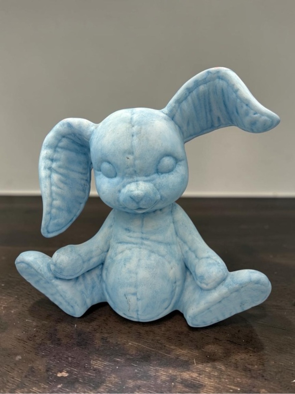 Vintage 1988 Kimple Mold Ceramic Hand Painted Blue Quilted Bunny Rabbit Decor